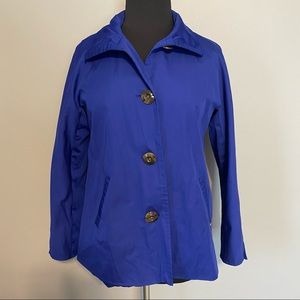 ELLEN TRACY blue button up raincoat sz L